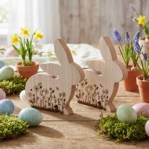 gjenstander Bunny Wood Sittende Blomstermønster Naturhvit 24×24cm 2 stk