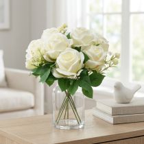 gjenstander Kunstige Roser Kunstig Blomsterbukett Roser Hvit Plukk 42cm