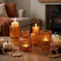 gjenstander Pinnelysestake glass oransje telysholder H8cm 4 stk