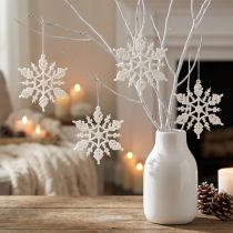 gjenstander Snøfnuggdekor hvit glitter iskrystaller 10cm 12 stk