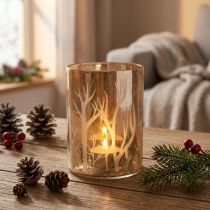 gjenstander Lantern Glass Deco Trees Brun Telys Glass Ø9,5cm H13,5cm