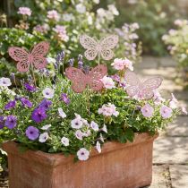 gjenstander Hagestokk sommerfugl metall rosa H30cm 6stk