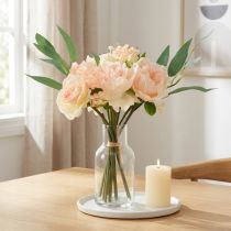 gjenstander Kunstig blomsterbukett peoner roser eukalyptus dekorative silkeblomster 32 cm