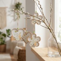 gjenstander Dekorativt anheng treblomst hjertemotiv blomster 12cm 6 stk