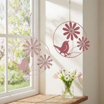 gjenstander Dekorring metall hengende dekorasjon blomster rosa Ø30cm 2stk