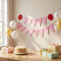gjenstander Bursdagsdekorasjon vimpelgirlander laget av filt, rosa, 300 cm