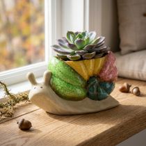 gjenstander Dekorativ snegleplantepotte, keramisk blomsterpotte, fargerik, 19 × 8,5 × 11 cm