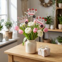 gjenstander Blomsterplugg trillebår trehjerter farget 9x6,5cm 12 stk