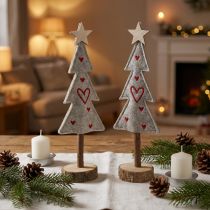 gjenstander Juletre laget av filtdekor med hjerter grå rød 28cm 4 stk