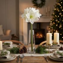 gjenstander Kunstig amaryllisblomst, hvit, med stilk, advent og jul, 50 cm