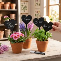 gjenstander Hjerteformede blomsterstaker i tre, dekorative hjertestaker, 9 cm, sett med 6