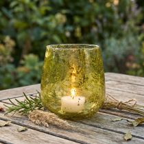 gjenstander Lanterne glass dekorasjon vintage gul grønn Ø12cm H12,5cm