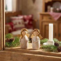 gjenstander Sjarmerende engleduo laget av keramikk i kremhvit med gullaksenter - 8,6 cm - Himmelske dekorative figurer - 2 stk.