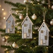 gjenstander Julepynt av filthus, beige, 15 cm, sett med 6