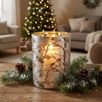 gjenstander Glasslykt med grendesign, gullfarget innside, 12 cm