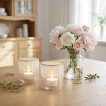 gjenstander Telysholder i glass med blomstermønster, Ø8 cm H9 cm, 2 stk.