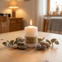 gjenstander PURE Nature Safe Candle søyle lys stearin, raps voks 90/60mm hvit 1 stk.