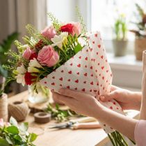 gjenstander Crepe Paper with Hearts Blomsterhandler Crepe Morsdag Rød, Hvit 50×250cm