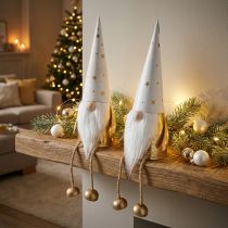 gjenstander Gnome juledekorasjonsfigur hvit, gull Ø6,5cm H22cm 2 stk