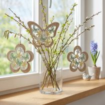 gjenstander Sommerfugl til å henge, anhengsblomst i tre, vårdekorasjon med glitter H11/14,5cm 4stk