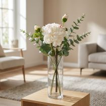 gjenstander Hvite roser kunstige blomster rose stor med tre knopper 57cm