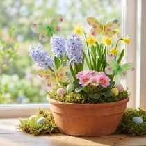 gjenstander Dekorative sommerfugler på tråd gulgrønne blomster 6×9cm 12stk