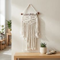 gjenstander Makramé Boho Veggdekorasjon Naturkrem 18,5x48cm