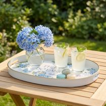 gjenstander Dekorativt brett hortensia plastbrett hvitt 39×27,5cm