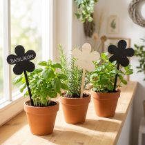 gjenstander Blomsterstaker mini treplaketter svart Ø10 cm 6-delers sett dekorasjon