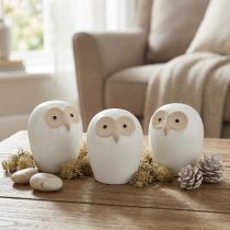 gjenstander Ugle dekorative figurer keramikk skogdyr dekorasjon hvit 11,5cm 3stk