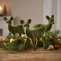 gjenstander Dekorativ figur hjort fawn flokket julefigurer grønne 10,5cm 6 stk