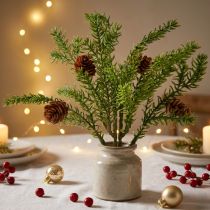 gjenstander Kunstig grangren med naturlige kongler, juledekorasjon i jute, 28 cm, sett med 4 deler