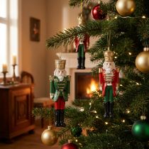 gjenstander Nøtteknekker-anheng julepynt 4-delers sett, rød grønn gull, 10 cm