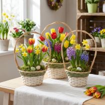 gjenstander Blomsterkurv Henkel Naturgrønn Grå Hvit Ø18–26cm Sett med 3