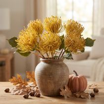 gjenstander Protea kunstig Leucospermum nålepute gul 30 cm 6 stk