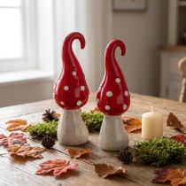 gjenstander Paddehakk keramikk dekorative sopp rød hvit Ø5cm H15,5cm 2stk