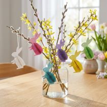 gjenstander Honeycomb påskeharer stående for oppheng fargede 5×3×8cm 6stk