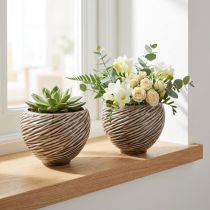 gjenstander Dekorskål Blomsterpotte Keramikk Beige Brun Ø15cm 2stk