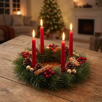 gjenstander Mini kunstig adventskrans som ekte furunåler Ø22 cm