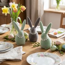 gjenstander Påskeharepynt med perlekjede, hare til stue og påskebord, 13 cm, 3 stk.
