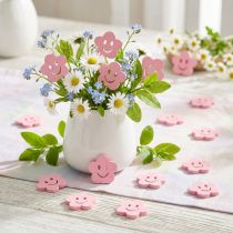 gjenstander Treblomst med ansikt rosa 2,5cm 48 stk