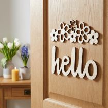gjenstander Tre dekorasjon blomster "Hei" natur deco skilt med magnet 18/19,5cm 6stk