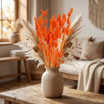 gjenstander Tørkede blomsterdekorasjon av oransje harehalegress 50-60 cm 50 g - Fløyelsaktig Lagurus til borddekorasjon og håndverk