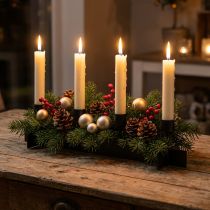 gjenstander Lysestak sort, lysestake adventskrans 40cm H8cm