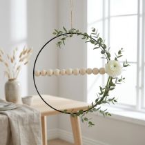 gjenstander Dekorring, metall, treperler, Ø30 cm, svart, hvit, naturlig, sett med 4