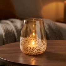 gjenstander Lyktglass telysholder glassdekor brun hvit Ø10cm