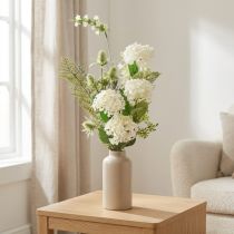 gjenstander Kunstig blomsterbukett: snøballbusk, villkartebolle, bregne, 65 cm - dekorasjon, naturlig utseende, enkel å stelle