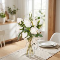 gjenstander Kunstig blomsterbukett med roser for stilig borddekorasjon, 31 cm, 3 stk.