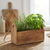 gjenstander Plantekasse i tre med håndtak, firkantet, naturjute 27x12x17cm
