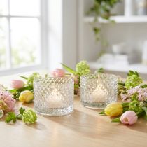 gjenstander Glassskål telysholder retro diamant klar Ø10,5cm 2stk